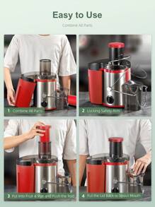QCen Juicer Machine, 500W Centrifugal Juicer Extractor With Wide Mouth 3" Feed Chute For Fruit Vegetable, Easy To Clean, Stainless Steel,Red - Đỏ - Xem 6
