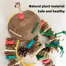 Pet Bird Coconut Shell Chewing Hanging Bell Toy, Suitable For Medium To Large Sized Birds To Bite And Sharpen Teeth. Made Of Natural Plant Materials, Ensuring Healthy Play For Your Bird. Available In Multiple Color Options, A Great Way For Birds To Relieve Boredom. - Coffee Brown - View 3