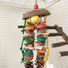 Pet Bird Coconut Shell Chewing Hanging Bell Toy, Suitable For Medium To Large Sized Birds To Bite And Sharpen Teeth. Made Of Natural Plant Materials, Ensuring Healthy Play For Your Bird. Available In Multiple Color Options, A Great Way For Birds To Relieve Boredom. - Coffee Brown - View 5