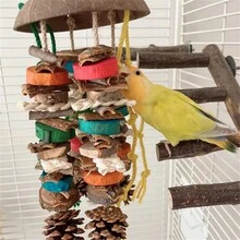 Pet Bird Coconut Shell Chewing Hanging Bell Toy, Suitable For Medium To Large Sized Birds To Bite And Sharpen Teeth. Made Of Natural Plant Materials, Ensuring Healthy Play For Your Bird. Available In Multiple Color Options, A Great Way For Birds To Relieve Boredom. - Coffee Brown - View 6