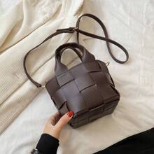 Bolso de cuadros tejido Nuevo diseñador Bolso de hombro de moda de piel de PU para mujer Bolso de señora