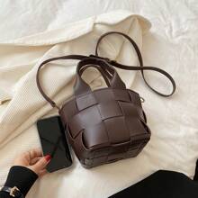 Bolso de cuadros tejido Nuevo diseñador Bolso de hombro de moda de piel de PU para mujer Bolso de señora