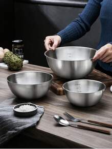 1入/3入不銹鋼攪拌碗，可疊加、可重複使用，耐用的沙拉碗，帶有水位刻度的廚房碗，多功能碗，攪拌碗，烹飪碗，加厚沙拉碗，家用廚房烘焙碗，廚房用品，多功能攪拌碗，烤製烹飪碗盆碗攪拌碗和麵條清洗碗，圓形沙拉冷卻器家庭用具