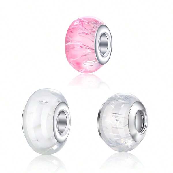 1pc Resin Bead With Pink And Cream Colors, Air Bubbles And Cut Surface Design, For Diy Bracelets, Necklaces Or Pendants, Creative Diy Accessory