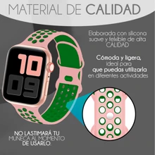 Correa de Reloj Deportiva de Silicona Transpirable, Pulsera de Silicon Extensible Impermeable Compatible con Apple Watch - Rosa/Verde 38/40mm m/l - Ver 8