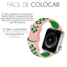 Correa de Reloj Deportiva de Silicona Transpirable, Pulsera de Silicon Extensible Impermeable Compatible con Apple Watch - Rosa/Verde 38/40mm m/l - Ver 7