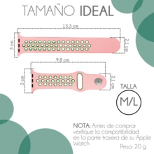 Correa de Reloj Deportiva de Silicona Transpirable, Pulsera de Silicon Extensible Impermeable Compatible con Apple Watch - Rosa/Verde 38/40mm m/l - Ver 4