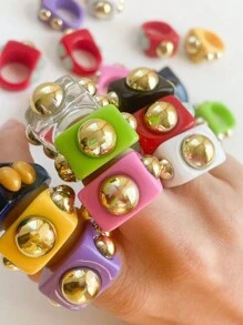 Cute Cartoon-Style Geometric Resin Acrylic Rings - Multicolor - View 2