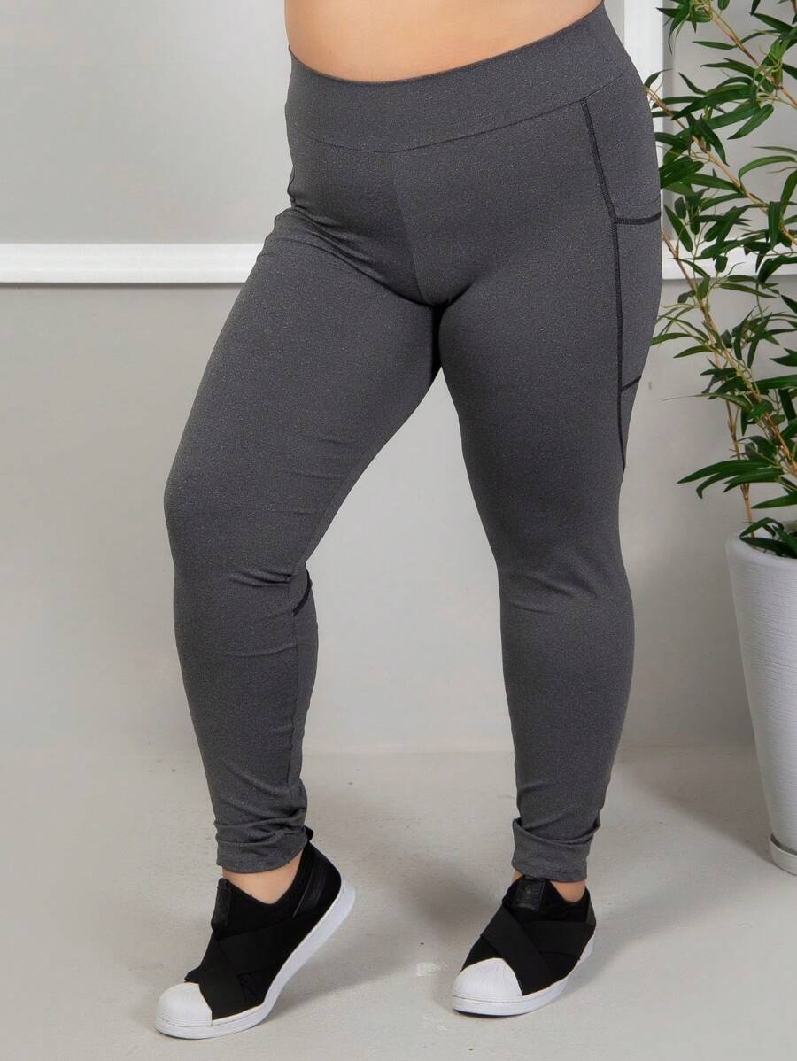Plus Size Sports Leggings & Pants - 灰色 - 查看 1