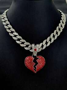 Men's Rhinestone Heart Charm Necklace, For Jewelry Gift And Party Valentines,Mom,Mother,Mother's Day,Gift