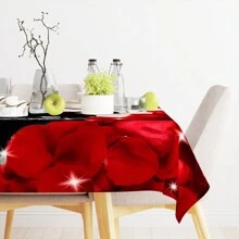 1PC Valentine's Day Warm Rose Petals Candlelight Dinner Rectangular Table Cloth Decoration Couple Romantic Embrace Kitchen Table Holiday Party Round Waterproof And Wipable Polyester Table Cloth 60 * 60/60 * 84/60 * 104in - Rose Red - View 5