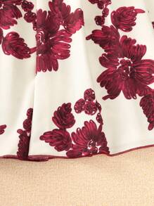 Tween Girls Sweet Retro Floral Print Lotus Leaf Long-Sleeved Square Neck Spring And Autumn Dress - Red - View 6