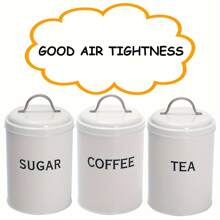 3pcs/Set Countertop Airtight Kitchen Canisters, Tea Coffee Sugar Storage Containers, White Farmhouse Style Kitchen Decoration And Accessories - White - View 3