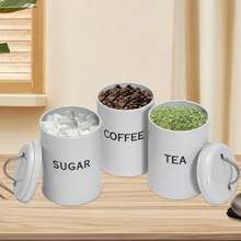 3pcs/Set Countertop Airtight Kitchen Canisters, Tea Coffee Sugar Storage Containers, White Farmhouse Style Kitchen Decoration And Accessories - White - View 5