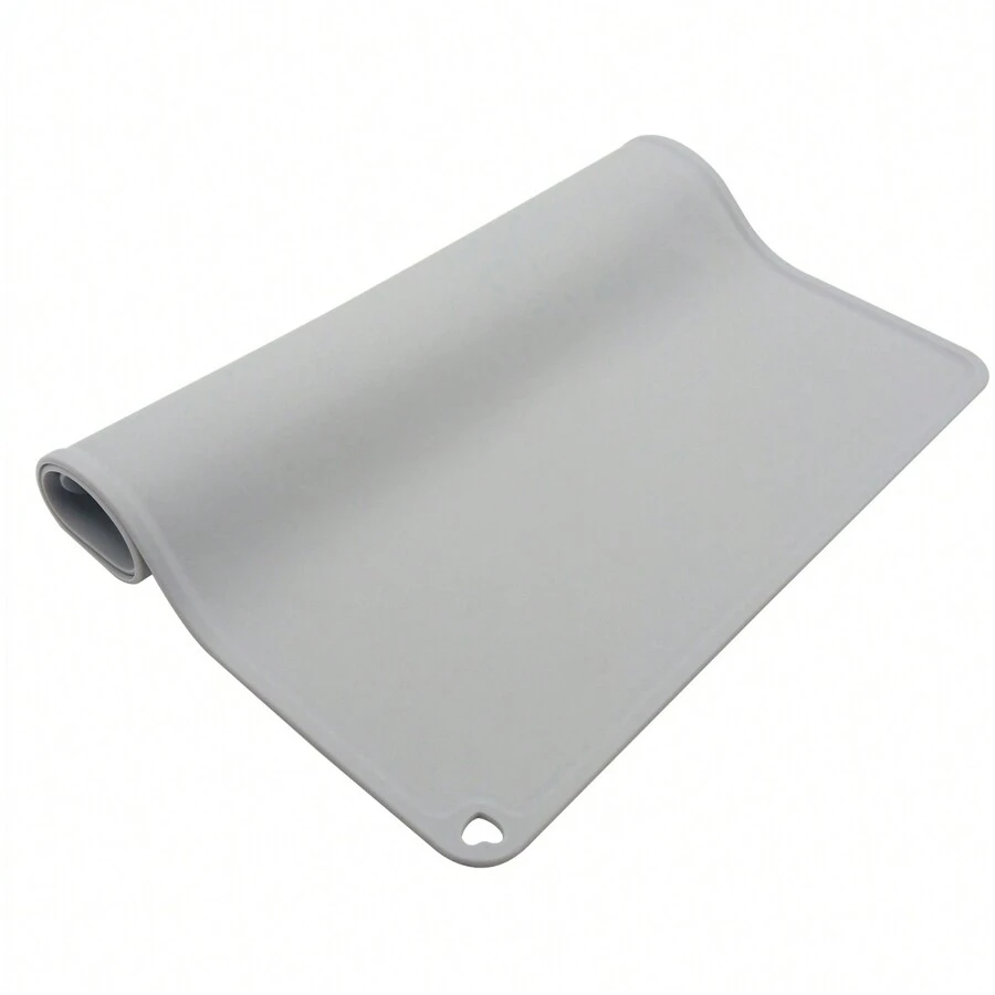 1入組寵物食品墊,矽膠防水貓飼料墊,提高邊緣,不漏不滑動的寵物碗墊,適用於貓和狗,灰色