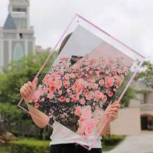 1入組多種顏色和尺寸選擇的透明黃色亞克力懸浮畫框,迷你裝飾相框,可掛在牆上和放在桌面上展示 - 粉色 - 查看 5