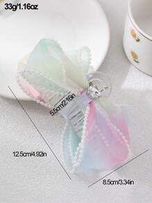 1 個女孩彩虹色絲帶珍珠蝴蝶結夾 - 彩色 - 查看 7