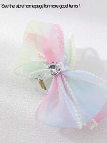 1 個女孩彩虹色絲帶珍珠蝴蝶結夾 - 彩色 - 查看 5