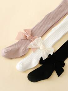 3件嬰兒蝴蝶結秋冬褲襪 - 彩色 - 查看 2