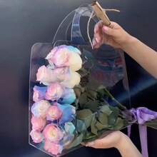 1 件花束塑料手提袋，适用于花店、派对和节日礼品包装，适合返校情人节 - 無色 - 查看 6