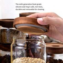 1pc Glass Storage Jar, Food Storage Container With Airtight Wooden Lid, Kitchen Canisters For Tea,Coffee Bean, Sugar, Candy, Cookie - Clear - View 3