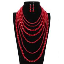 3入組時尚豪華七層串珠項鍊和耳環珠寶套裝,適用於正式晚宴,情人節禮物 - 多層套裝 - 查看 3