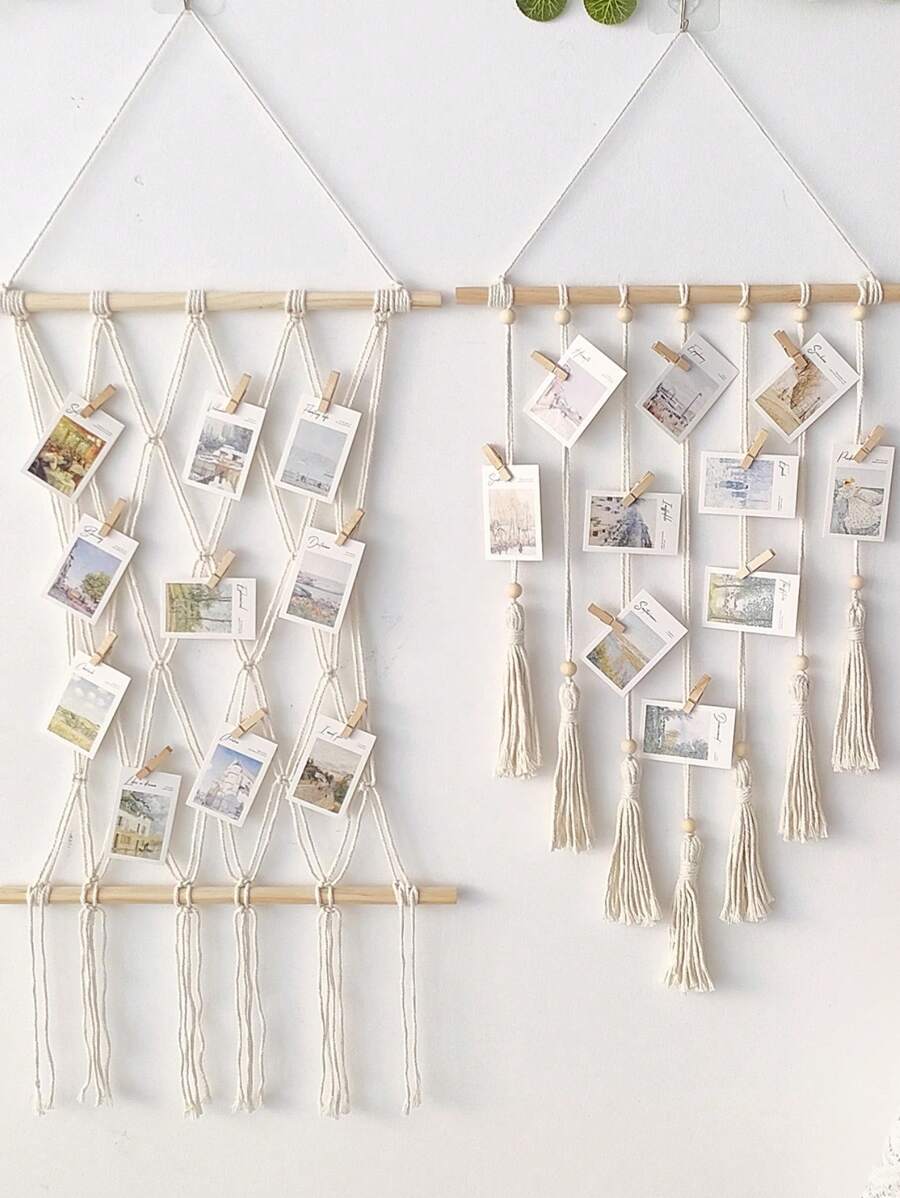 1 件 Macrame 照片墙 DIY 套件，创意挂毯手工绳照片墙装饰，家居装饰，房间装饰，墙壁装饰 - 米色 - 查看 1