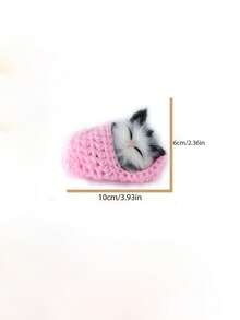 1pc Cute Sleeping Cat Press And Call Slippers Cat Plush Bag Pendant, Imitation Animal Gift, Crochet Plush Ornament - Pink - View 3