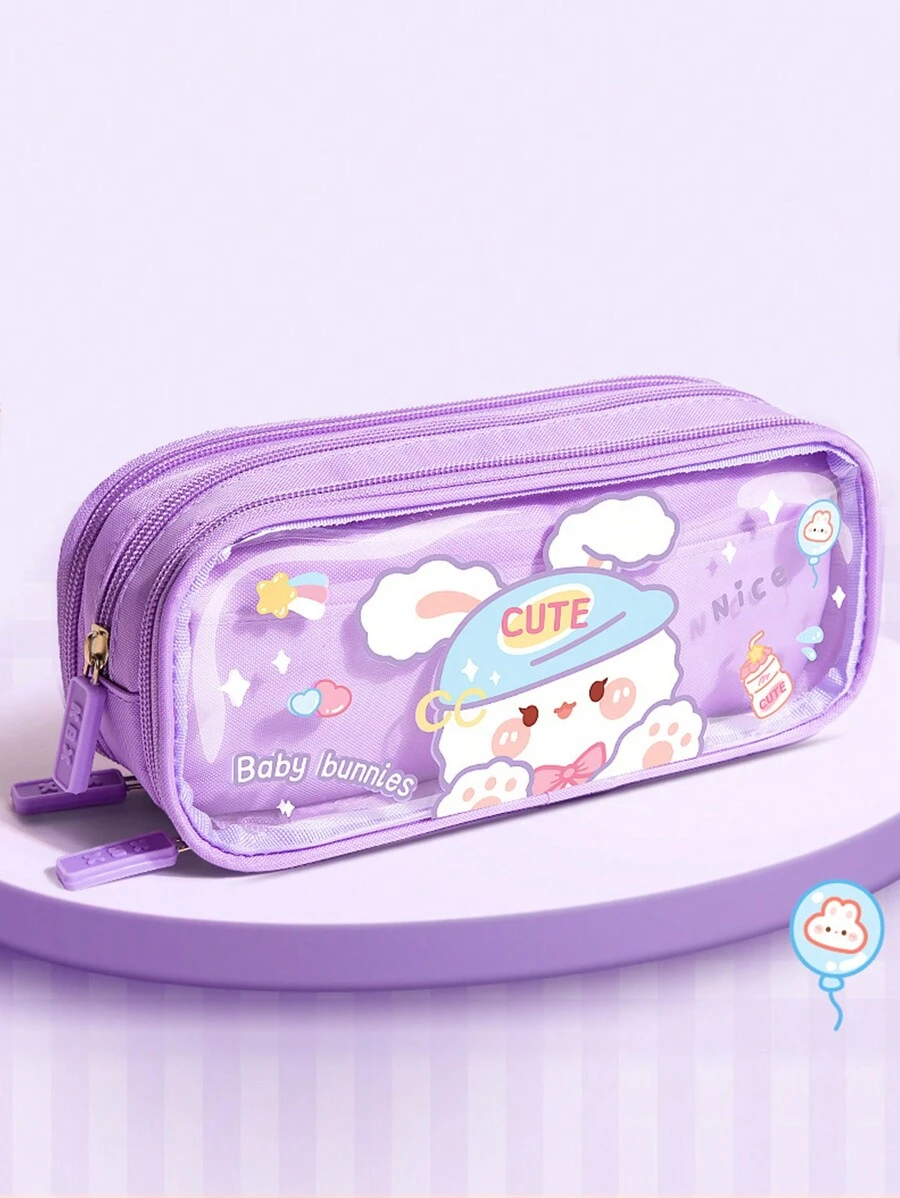 Trong suốt Hộp bút Đối với Trường tiểu học Sinh viên , Hoạt hình Phong cách Văn phòng phẩm Loại vỏ , Công suất cao - Màu tím - Xem 1