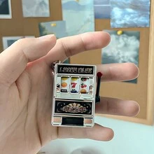 鑰匙扣老虎機迷你吉祥物中獎鑰鍊掛墜新奇禮品1個 - 銀色 - 查看 4