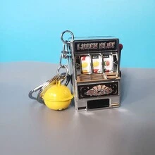 鑰匙扣老虎機迷你吉祥物中獎鑰鍊掛墜新奇禮品1個 - 銀色 - 查看 5