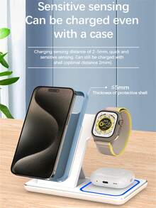3 In 1 Foldable LED Fast Wireless Charger Stand Compatible With IPhone 14 13 12 11 Apple Watch Airpods Pro 8 7 Charging Station - White - View 4