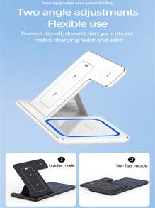 3 In 1 Foldable LED Fast Wireless Charger Stand Compatible With IPhone 14 13 12 11 Apple Watch Airpods Pro 8 7 Charging Station - White - View 2