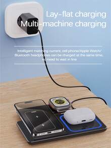 3 In 1 Foldable LED Fast Wireless Charger Stand Compatible With IPhone 14 13 12 11 Apple Watch Airpods Pro 8 7 Charging Station - White - View 3