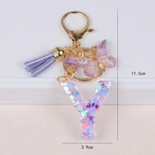 Breloc cu literă inițială Boho, drăguț fulg de zăpadă, paiete de dragoste, alfabet, breloc, fluture, pandantiv, inel, poșetă, rucsac, charm, husă pentru căști, accesorii, femei, fete, cadou pentru cupluri de Ziua Îndrăgostiților. Accesorii auto pentru geantă, charm, rucsac pentru școală, Goth Y2K.