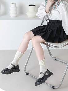 2對/包童裝絨面中筒海綿公主襪,配有彩色水晶 - 杏色 - 查看 3