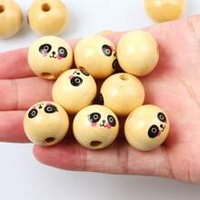 10pcs 20mm Round Panda Shaped Wooden Beads For Jewelry Making, Bracelets, Necklaces - Apricot - View 1