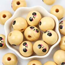 10pcs 20mm Round Panda Shaped Wooden Beads For Jewelry Making, Bracelets, Necklaces - Apricot - View 4
