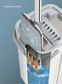 1套拖把和桶套裝,免手洗拖把,拖布,流行的平板拖把,雙用途不洗拖把 - 藍色 - 查看 9