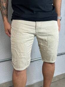 Men Denim Shorts - 米色 - 查看 1