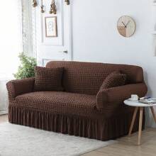 1 件彈性沙發套,易於安裝帶裙邊的沙發沙發套,耐用可水洗通用高彈性家具保護套 1/2/3/4 座 - 咖啡棕 - 查看 3