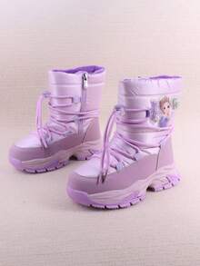 1對女童紫色冬季卡通圖案雪靴,防水&加厚防滑保暖毛絨中筒靴 - 紫色 - 查看 2