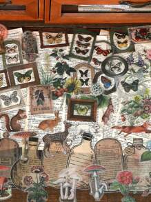 Infeel.Me 40入組/袋寵物貼紙包,山景旅程系列,創意森林和植物裝飾用於手帳 - 彩色 - 查看 5