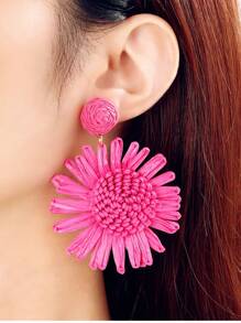 1Pair Bohemia Handmade Weave Sun Flower Raffia Earrings For Women Girl Holiday Party Jewelry - Hot Pink - View 6