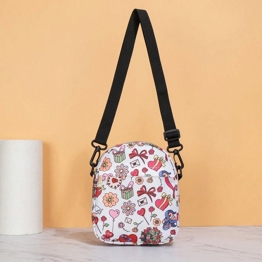 情人節元素時尚休閒運動戶外斜背包 - 米色 - 查看 1