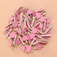 50入組可愛心型木製夾子,適用於婚禮、備忘錄、小吃、攝影、照片、牆面裝飾、花店、卡片座位 - 粉色 - 查看 3