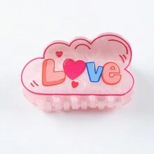 1入組女性粉色愛心雲字母可愛情人節髮夾 - 粉色 - 查看 3