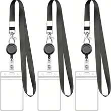Mobile Phone Lanyard With Retractable Easy-Pull Pvc Vertical Card Holder, Waterproof & Transparent Back To School - Black - View 1