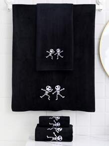 1条超柔软吸水速干毛巾（轻便），不掉毛，黑白骷髅刺绣图案，适合居家使用，可用于擦头发、洗脸、沐浴，特大尺寸40*80厘米毛巾或70*140厘米浴巾或特大浴袍。 - 黑色 - 查看 1
