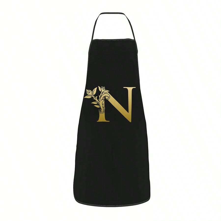 Personalized Gold Letter Printed Kitchen Apron, Oil-Proof Apron For Home Use - N - View 1